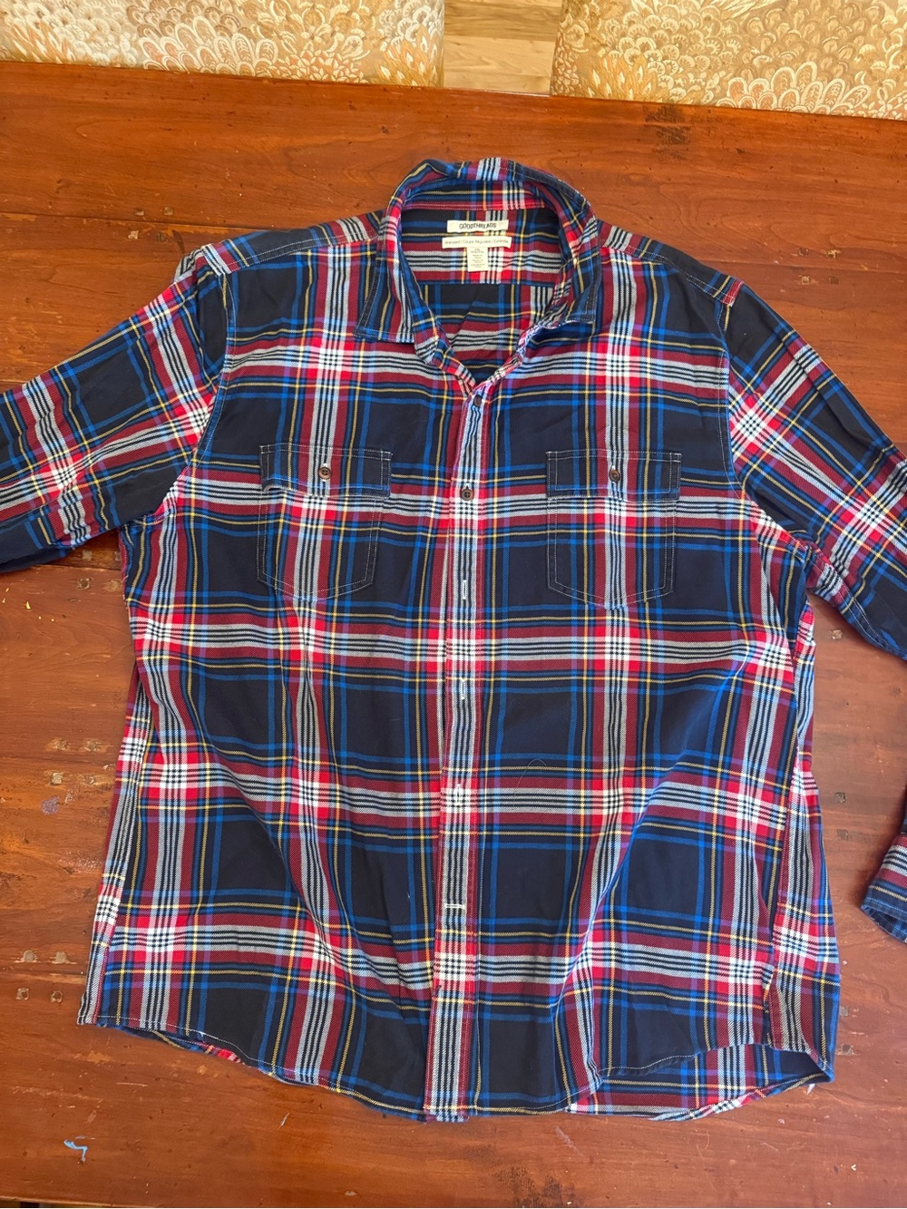 Men's Plaid Button-Down Shirt - Navy, Red & White